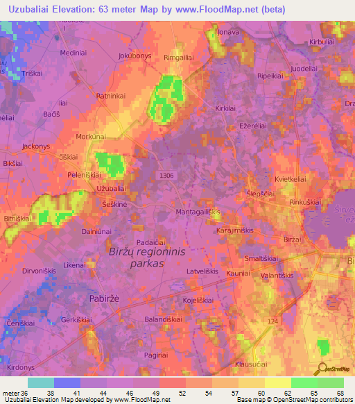 Uzubaliai,Lithuania Elevation Map