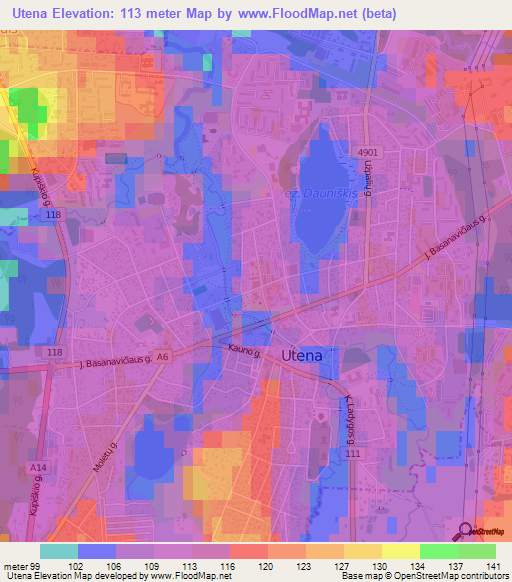 Utena,Lithuania Elevation Map