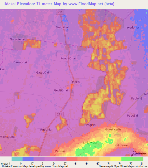 Udekai,Lithuania Elevation Map
