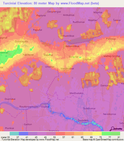 Turciniai,Lithuania Elevation Map