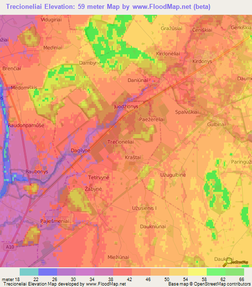 Trecioneliai,Lithuania Elevation Map