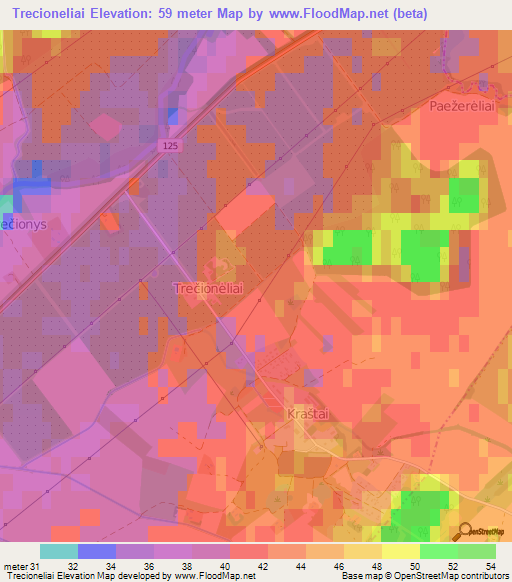 Trecioneliai,Lithuania Elevation Map