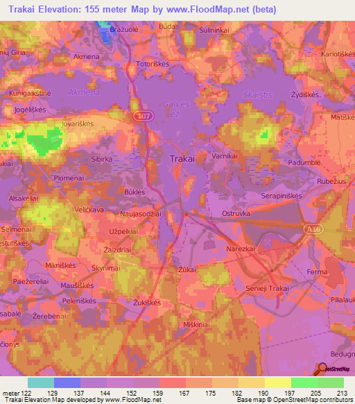 Trakai,Lithuania Elevation Map