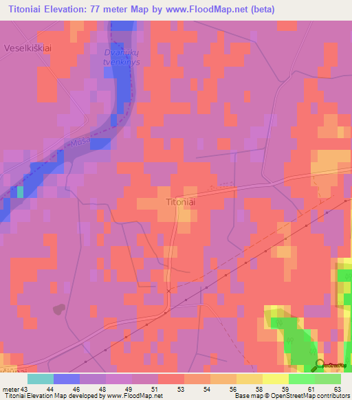 Titoniai,Lithuania Elevation Map