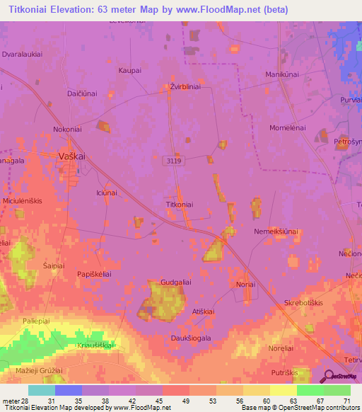 Titkoniai,Lithuania Elevation Map