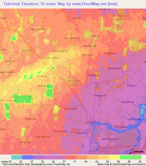 Tetirvinai,Lithuania Elevation Map