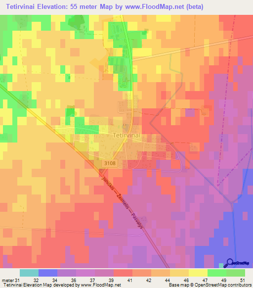 Tetirvinai,Lithuania Elevation Map