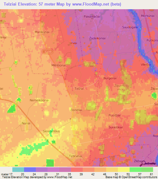 Telziai,Lithuania Elevation Map