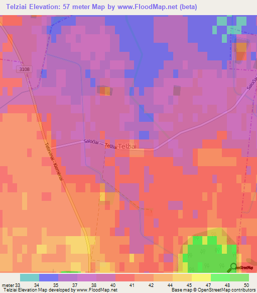 Telziai,Lithuania Elevation Map