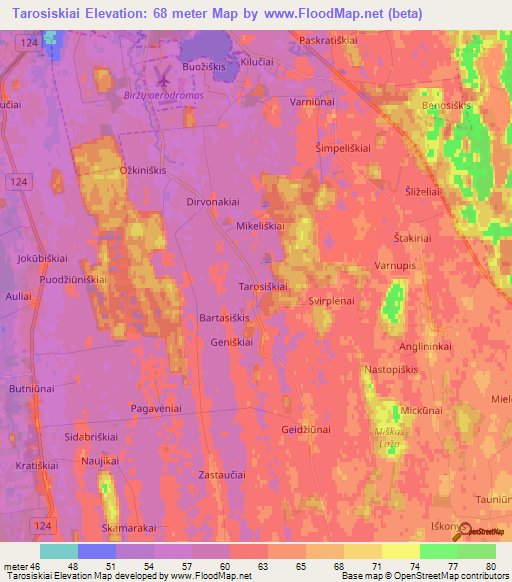 Tarosiskiai,Lithuania Elevation Map
