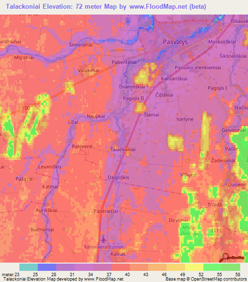Talackoniai,Lithuania Elevation Map