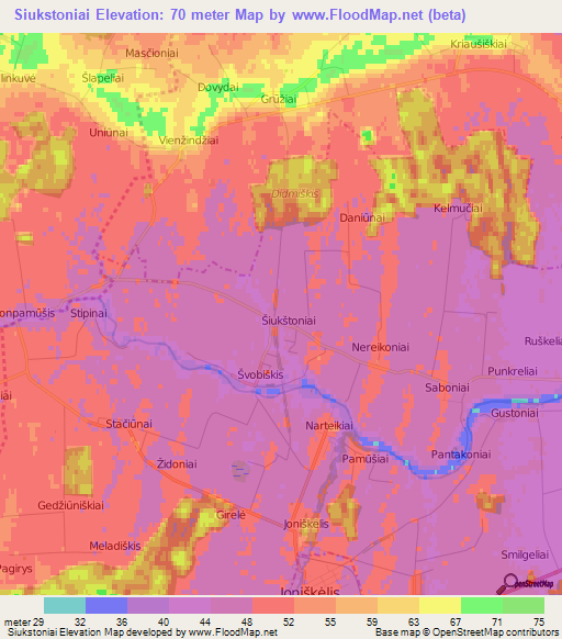 Siukstoniai,Lithuania Elevation Map