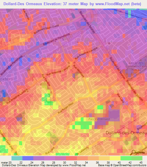 Dollard-Des Ormeaux,Canada Elevation Map