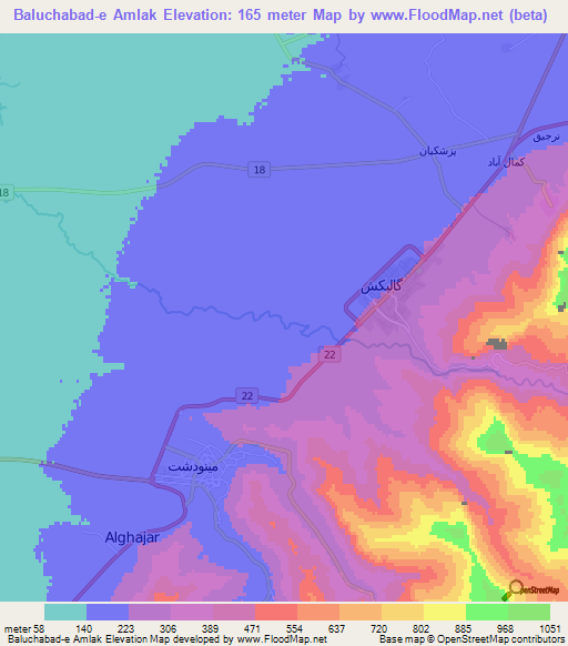 Baluchabad-e Amlak,Iran Elevation Map