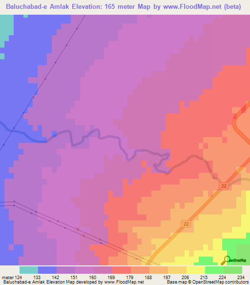 Baluchabad-e Amlak,Iran Elevation Map