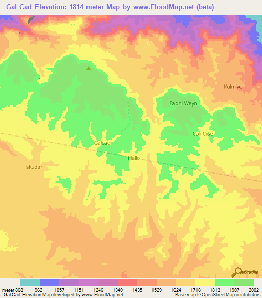 Gal Cad,Somalia Elevation Map