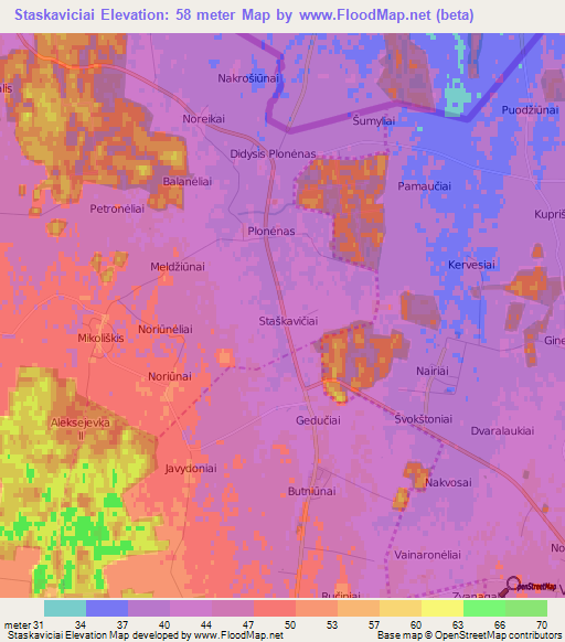 Staskaviciai,Lithuania Elevation Map