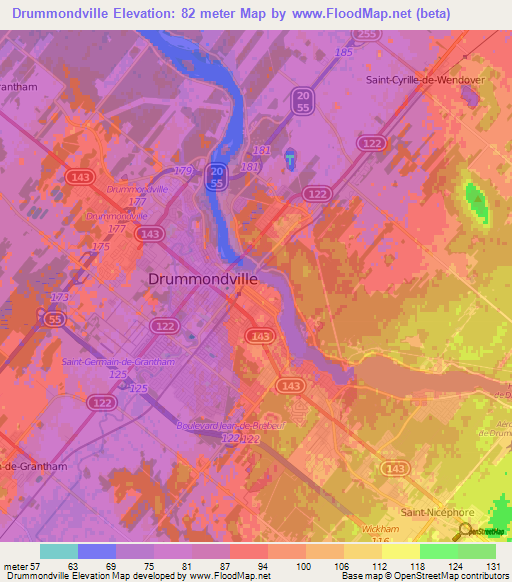 Drummondville,Canada Elevation Map