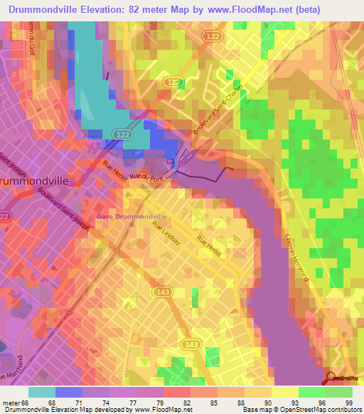 Drummondville,Canada Elevation Map