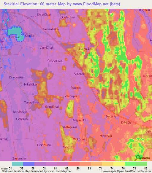 Stakiriai,Lithuania Elevation Map