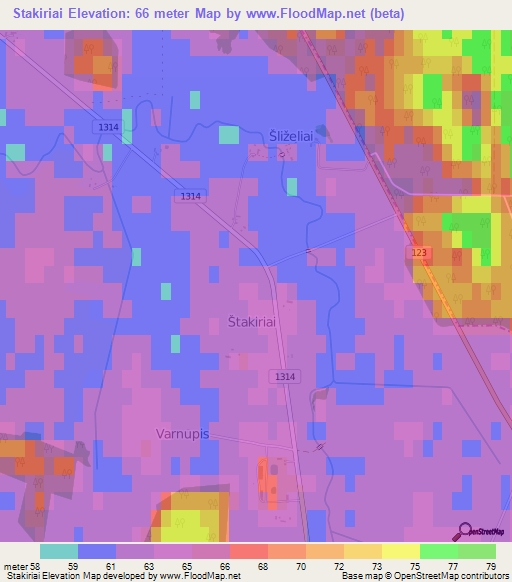Stakiriai,Lithuania Elevation Map