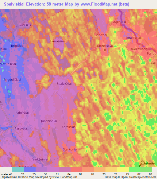 Spalviskiai,Lithuania Elevation Map