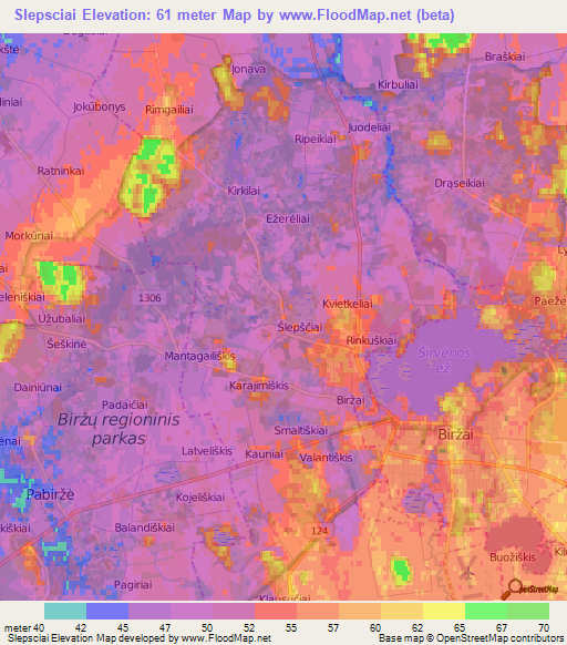Slepsciai,Lithuania Elevation Map