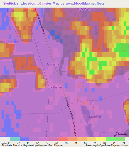 Skultiskiai,Lithuania Elevation Map