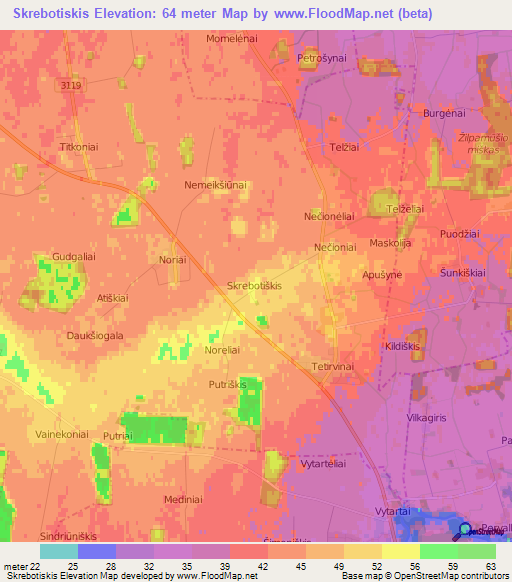 Skrebotiskis,Lithuania Elevation Map