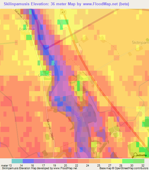 Skilinpamusis,Lithuania Elevation Map