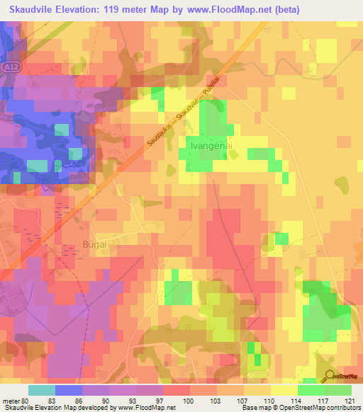 Skaudvile,Lithuania Elevation Map