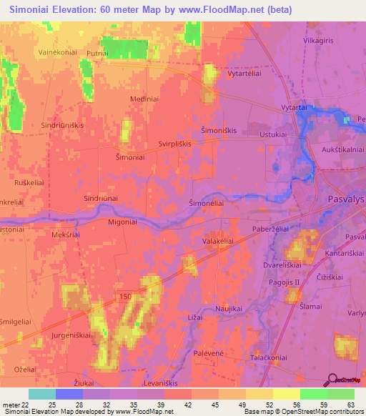 Simoniai,Lithuania Elevation Map