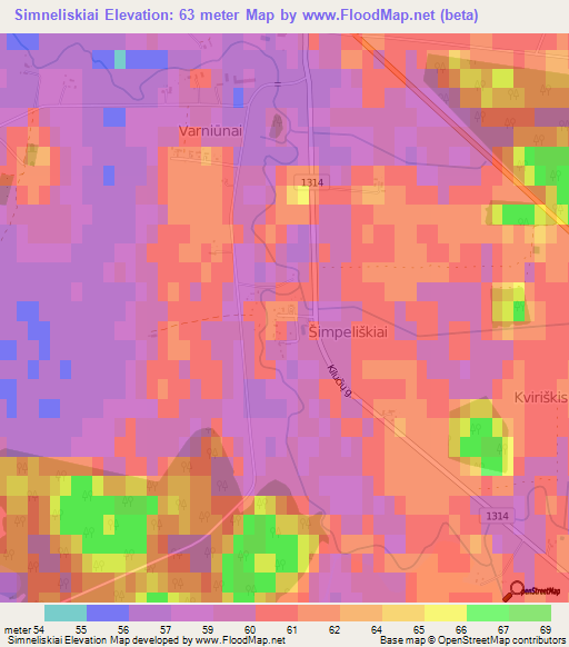 Simneliskiai,Lithuania Elevation Map