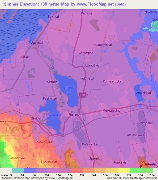 Simnas,Lithuania Elevation Map
