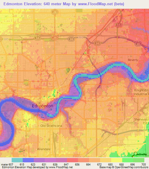 Edmonton,Canada Elevation Map