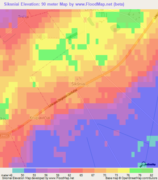 Siksniai,Lithuania Elevation Map
