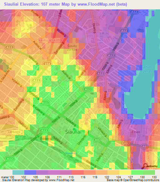 Siauliai,Lithuania Elevation Map