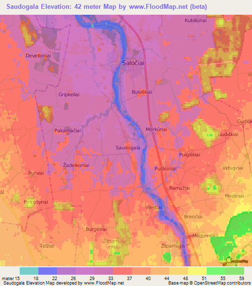Saudogala,Lithuania Elevation Map