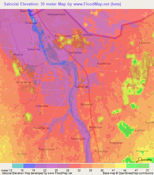 Salociai,Lithuania Elevation Map