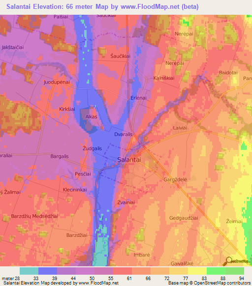 Salantai,Lithuania Elevation Map