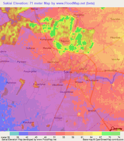 Sakiai,Lithuania Elevation Map