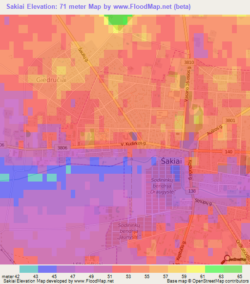 Sakiai,Lithuania Elevation Map