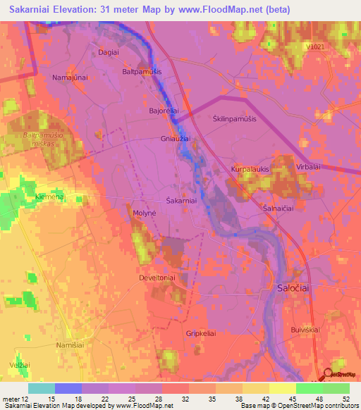Sakarniai,Lithuania Elevation Map
