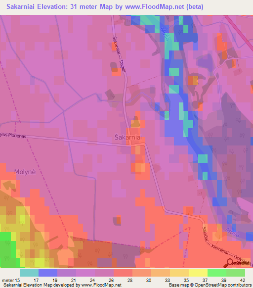 Sakarniai,Lithuania Elevation Map