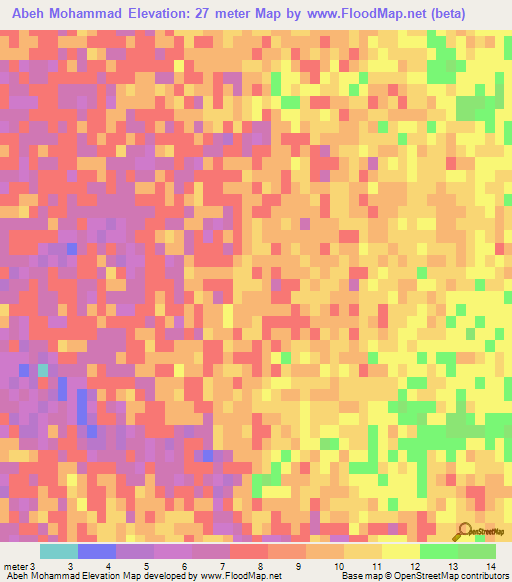 Abeh Mohammad,Iran Elevation Map