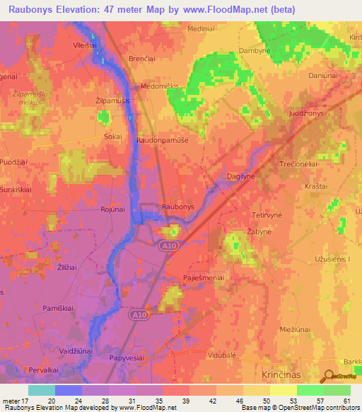 Raubonys,Lithuania Elevation Map