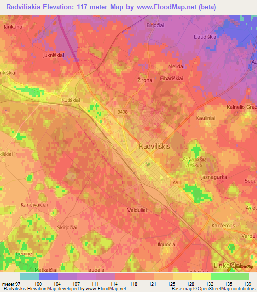 Radviliskis,Lithuania Elevation Map