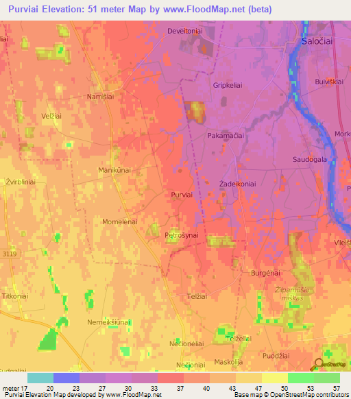 Purviai,Lithuania Elevation Map