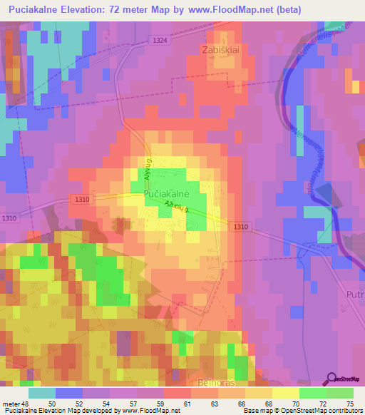 Puciakalne,Lithuania Elevation Map