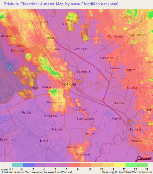Priekule,Lithuania Elevation Map
